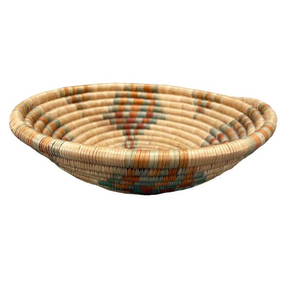 Vintage Primitive Tribal Natural Coiled Basket 8" x 2.5" Handcrafted Boho Decor - Picture 1 of 5